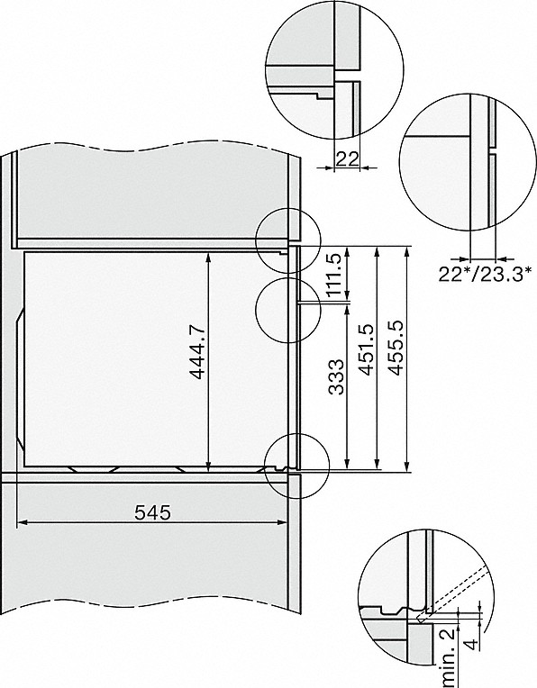 Maten (hoogte, breedte en diepte) MIELE oven met magnetron inbouw H 7840 BMX