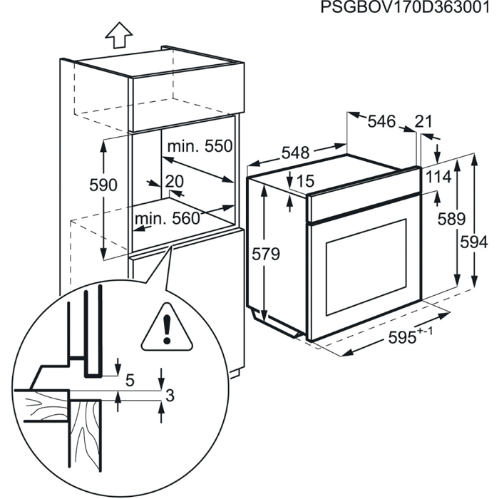 Maattekening AEG oven rvs inbouw BCS455020M