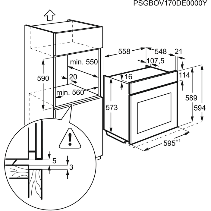 Maattekening AEG oven rvs inbouw BES33101ZM