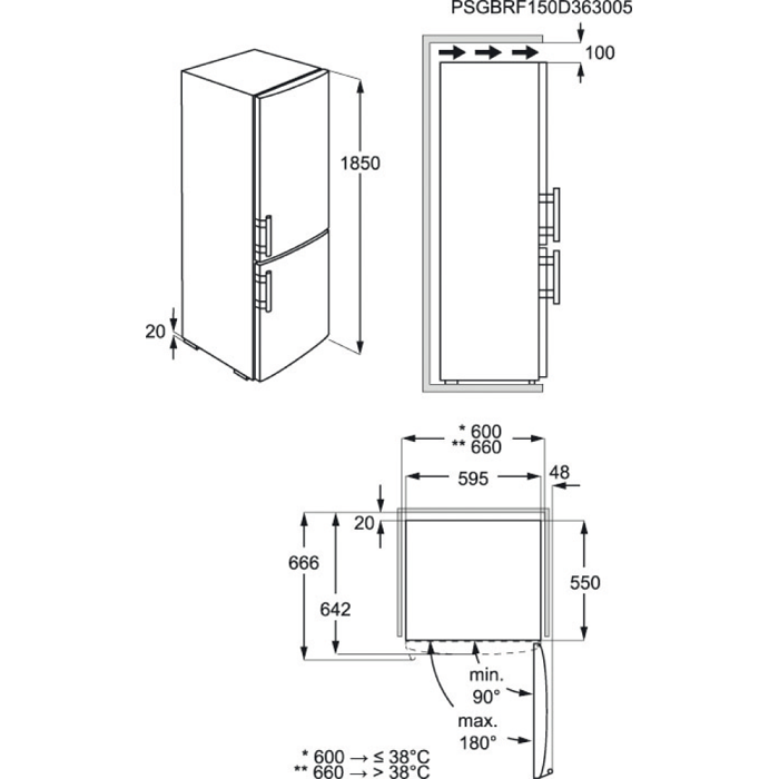 Maattekening AEG koelkast rvs S53620CTXF