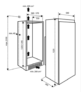 Maattekening ALLUXE koelkast inbouw IKK122