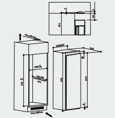 Maattekening BAUKNECHT koelkast inbouw KRIE 1001 A++