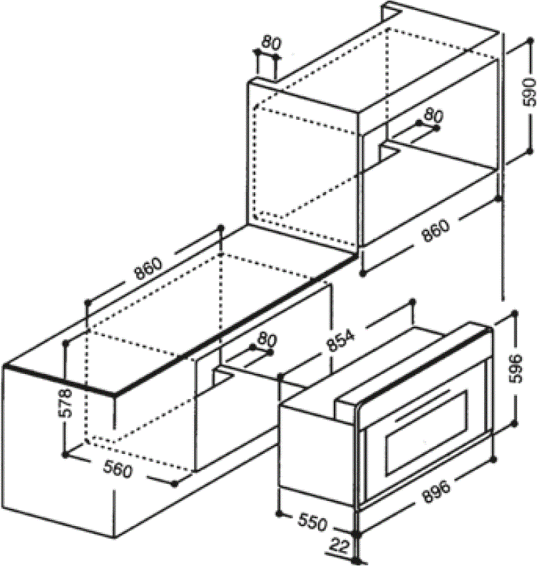 Maattekening BORETTI oven inbouw SPDR90AN
