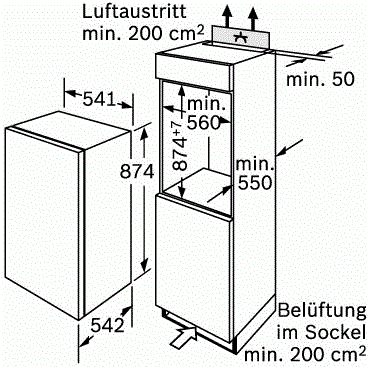 Maattekening CONSTRUCTA koelkast inbouw CK60244