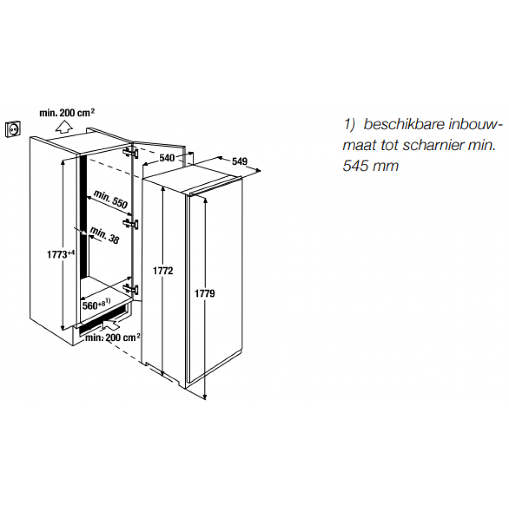 Maattekening KUPPERSBUSCH koelkast inbouw IKE3180-3