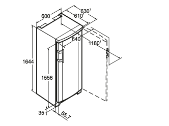 Maattekening LIEBHERR koelkast kastmodel B2756-21