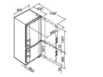 Maattekening LIEBHERR koelkast CBP3613-21 (outlet)
