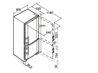 Maattekening LIEBHERR koelkast wit CBP4043-20