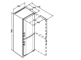 Maattekening LIEBHERR koelkast wit CN3033-24