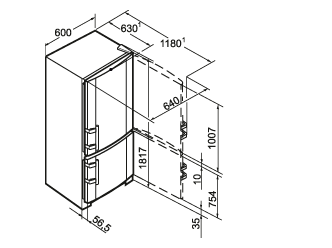 Maattekening LIEBHERR koelkast wit CNP3513-21