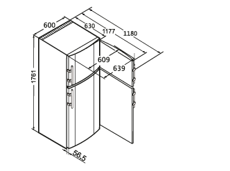 Maattekening LIEBHERR koelkast CT3306-21