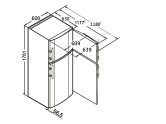Maattekening LIEBHERR koelkast CTP3316-23