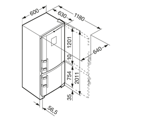 Maattekening LIEBHERR koelkast CUN4033-21