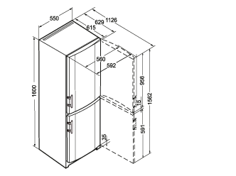 Maattekening LIEBHERR koelkast staalgrijs CUPsl2721-21