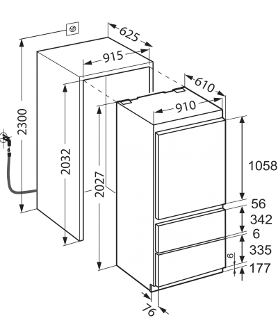 Maattekening LIEBHERR koelkast inbouw ECBN6156-21