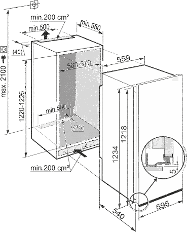 Maattekening LIEBHERR koelkast inbouw EK2320-21