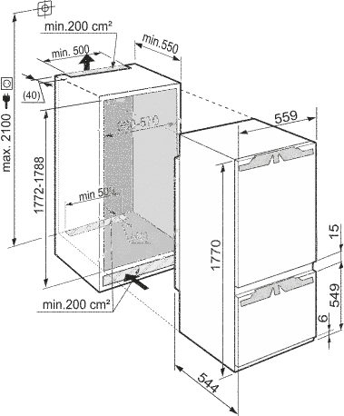 Maattekening LIEBHERR koelkast inbouw ICBP3266-22