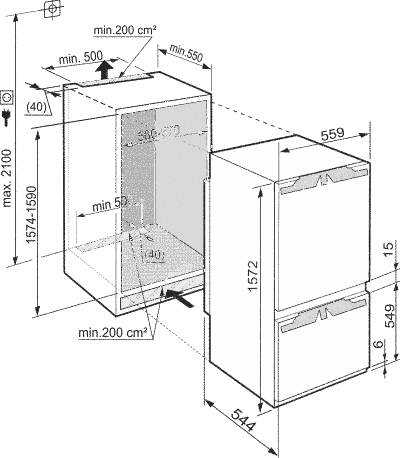 Maattekening LIEBHERR koelkast inbouw ICP2924-21