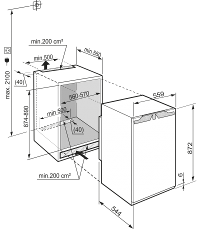 Maattekening LIEBHERR koelkast inbouw IK1624-21
