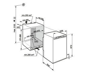 Maattekening LIEBHERR koelkast inbouw IK1650-20