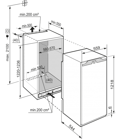 Maattekening LIEBHERR koelkast inbouw IK2324-21