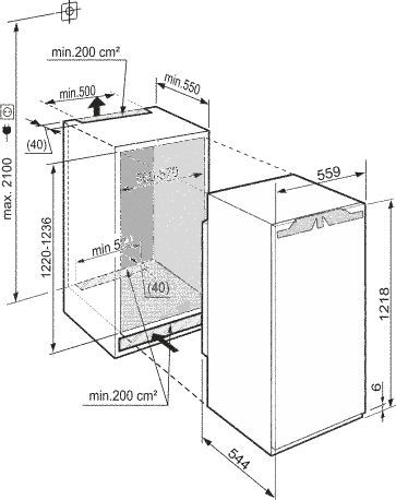 Maattekening LIEBHERR koelkast inbouw IKBP2324-22