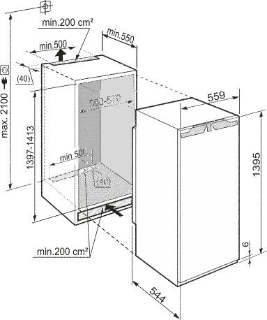 Maattekening LIEBHERR koelkast inbouw IKBP2720-22