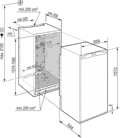 Maattekening LIEBHERR koelkast inbouw IKBP2964-22