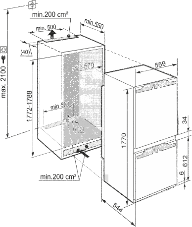 Maattekening LIEBHERR koelkast inbouw IKBV3264-20
