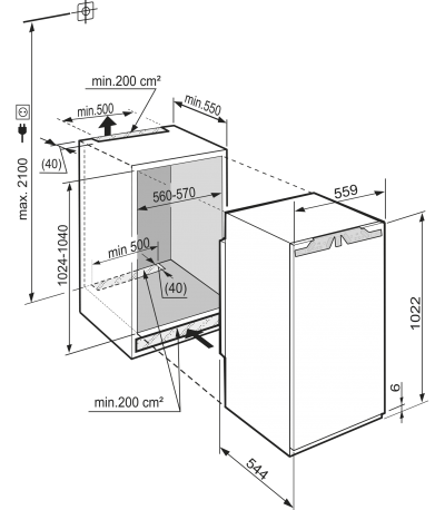 Maattekening LIEBHERR koelkast inbouw IKP1920-61