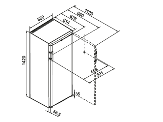 Maattekening LIEBHERR koelkast kastmodel K2734-24