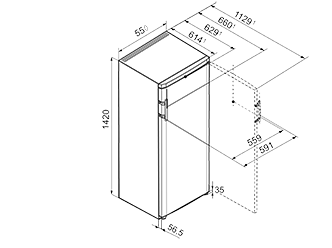 Maattekening LIEBHERR koelkast kastmodel K2814-21