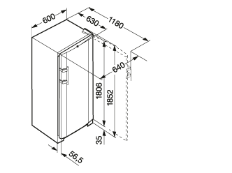 Maattekening LIEBHERR koelkast kastmodel K4270-22