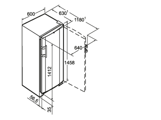 Maattekening LIEBHERR koelkast kastmodel KB3160-23