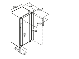 Maattekening LIEBHERR koelkast kastmodel KB3660-23