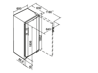 Maattekening LIEBHERR koelkast kastmodel KB4210-21