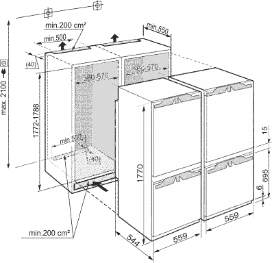 Maattekening LIEBHERR koelkast side-by-side inbouw SBS66I2-20