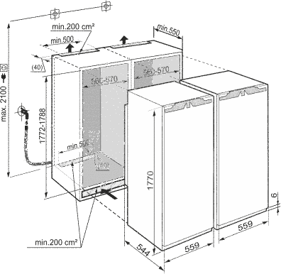 Maattekening LIEBHERR koelkast side-by-side inbouw SBS70I4-20