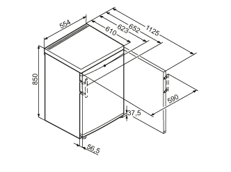 Maattekening LIEBHERR koelkast tafelmodel T1710-21