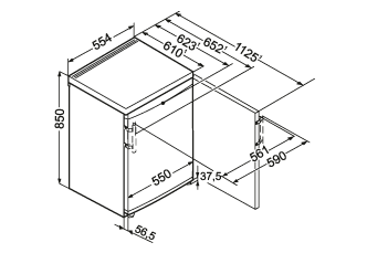 Maattekening LIEBHERR koelkast tafelmodel TP1410-22