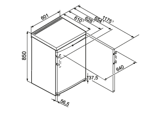 Maattekening LIEBHERR koelkast tafelmodel TP1724-22