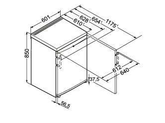 Maattekening LIEBHERR koelkast tafelmodel TP1760-23