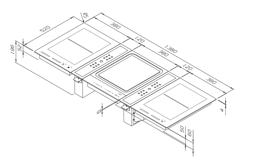 Maattekening O+F kookplaat inductie inbouw CRT382-101