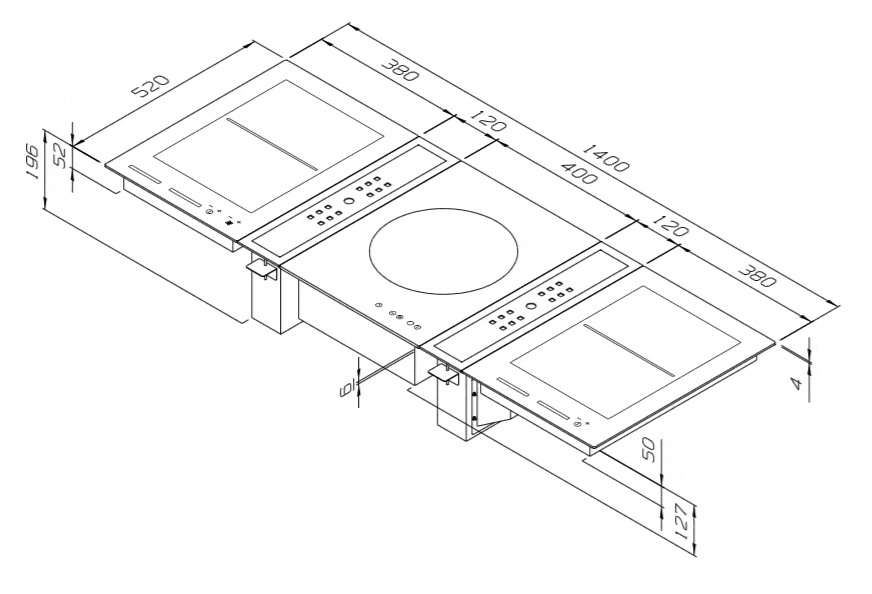 Maattekening O+F wok inductieplaat inbouw CRW400-101