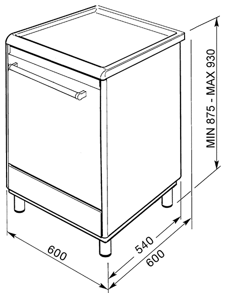 Maattekening SMEG fornuis keramisch CX68CM8