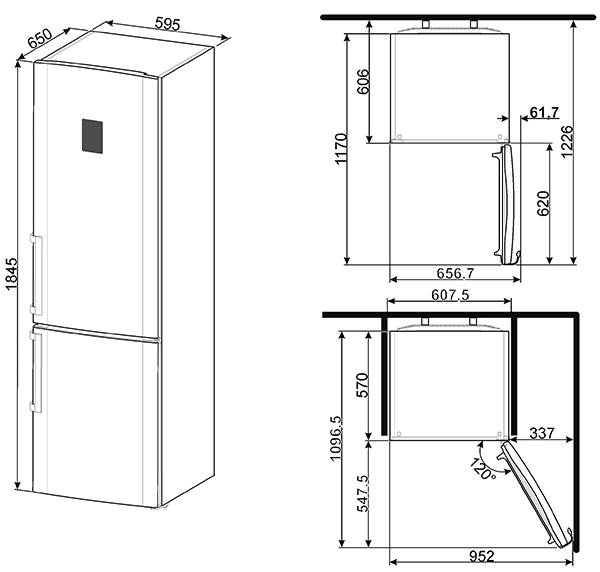 Maattekening SMEG koelkast rvs FC370X2PE