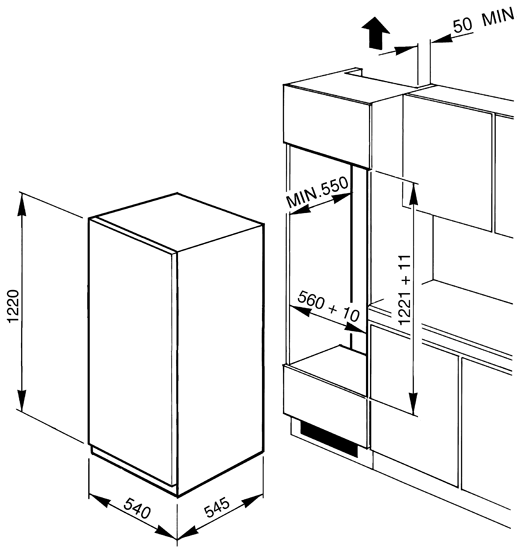 Maattekening SMEG koelkast inbouw FR2052P
