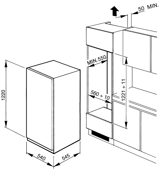 Maattekening SMEG koelkast inbouw FR2202P1