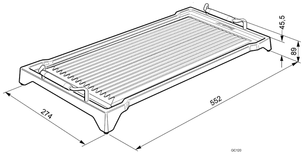 Maattekening SMEG gietijzeren grillplaat GC120