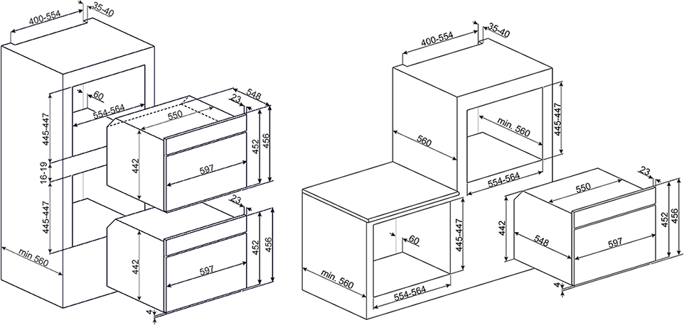 Maattekening SMEG oven compact inbouw SFP4120